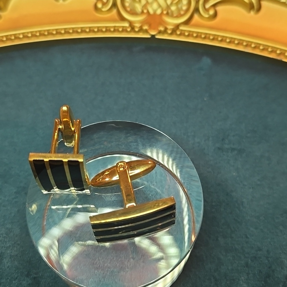 Gold and Black Striped Stainless Steel Cufflinks Brand New - Picture 2 of 10